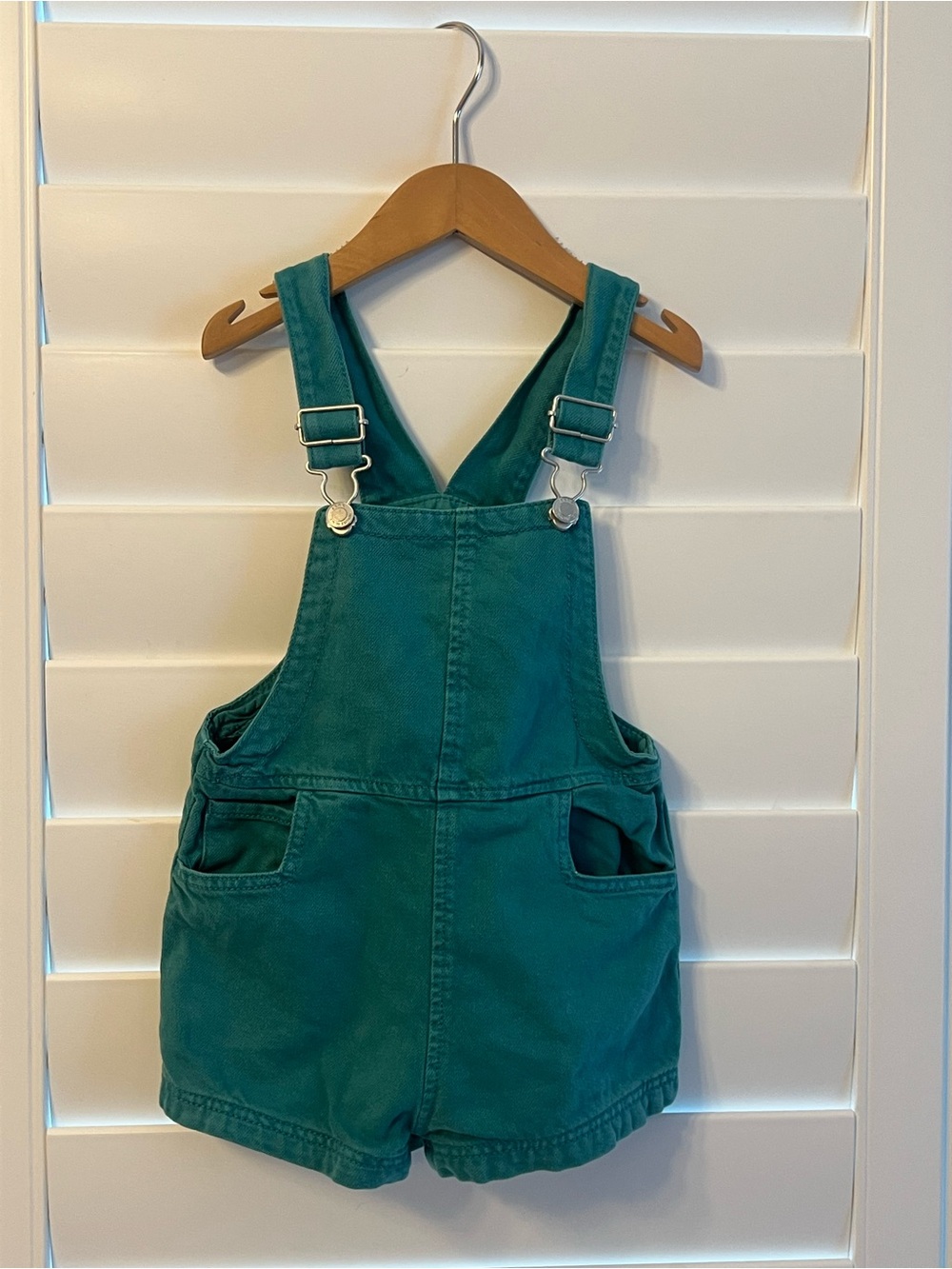 Zara "Color Edition" Teal Green Kids Denim Overall Shorts 3-4T